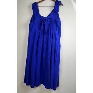 New Old Navy Tiered Maxi Dress 4X Blue Cottagecore Seersucker Vacation Boho